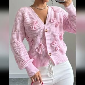 Elegant Women'S 3D Bow Long Sleeve Knitted Cardigan